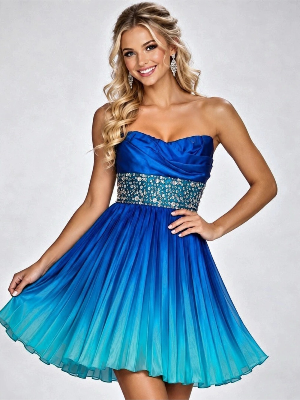 Strapless Ombre Mini Dress in Blue & Turquoise Like New $25